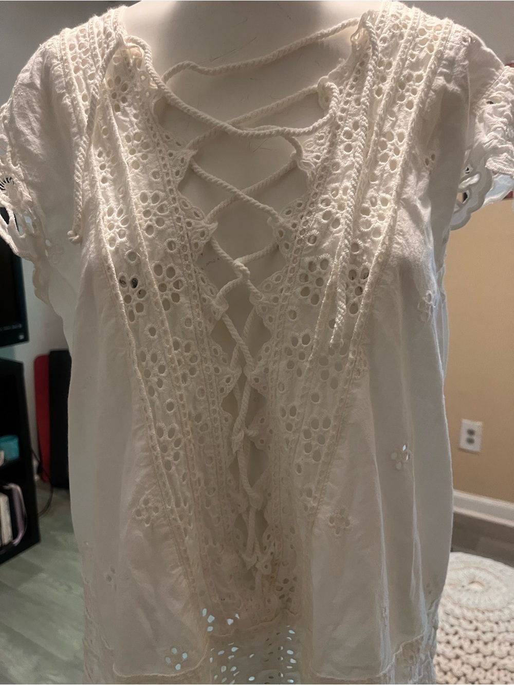 Free People white Lace-Up Backless Eyelet Dress - Picture 4 of 14